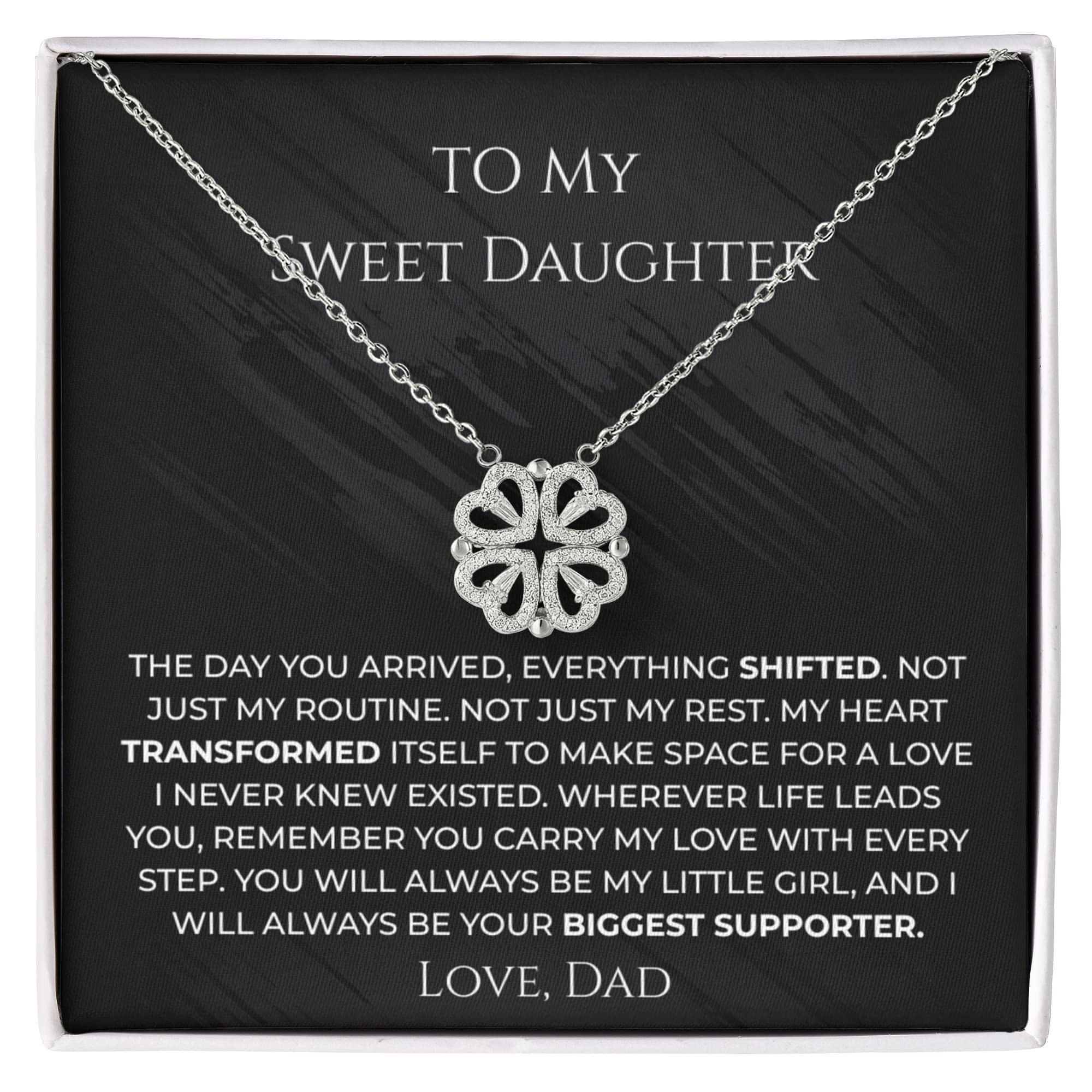 To My Daughter Magnetic Hearts Clover Necklace (from Dad)