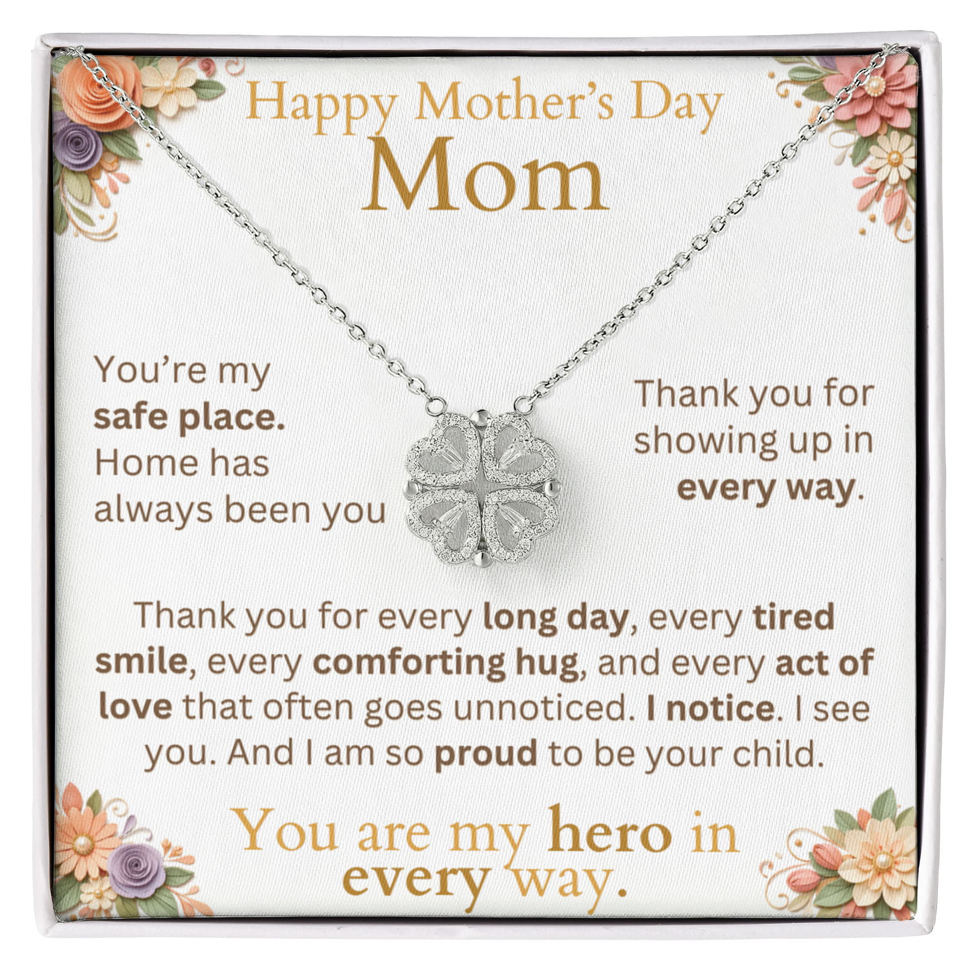 Mother's Day Jewelry and Message Card - Thank You Youre My Safe Place