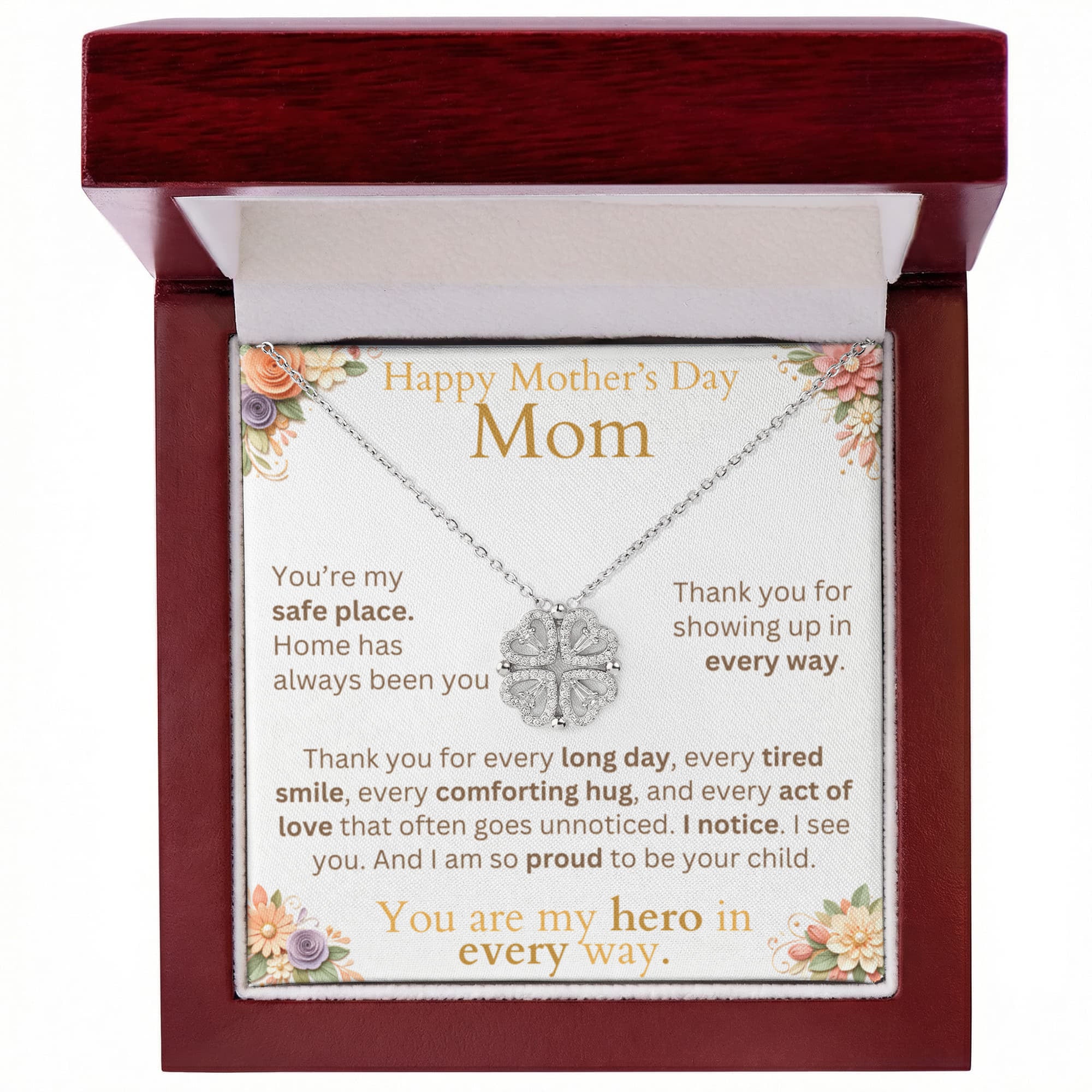 Mother's Day Jewelry and Message Card - Thank You Youre My Safe Place