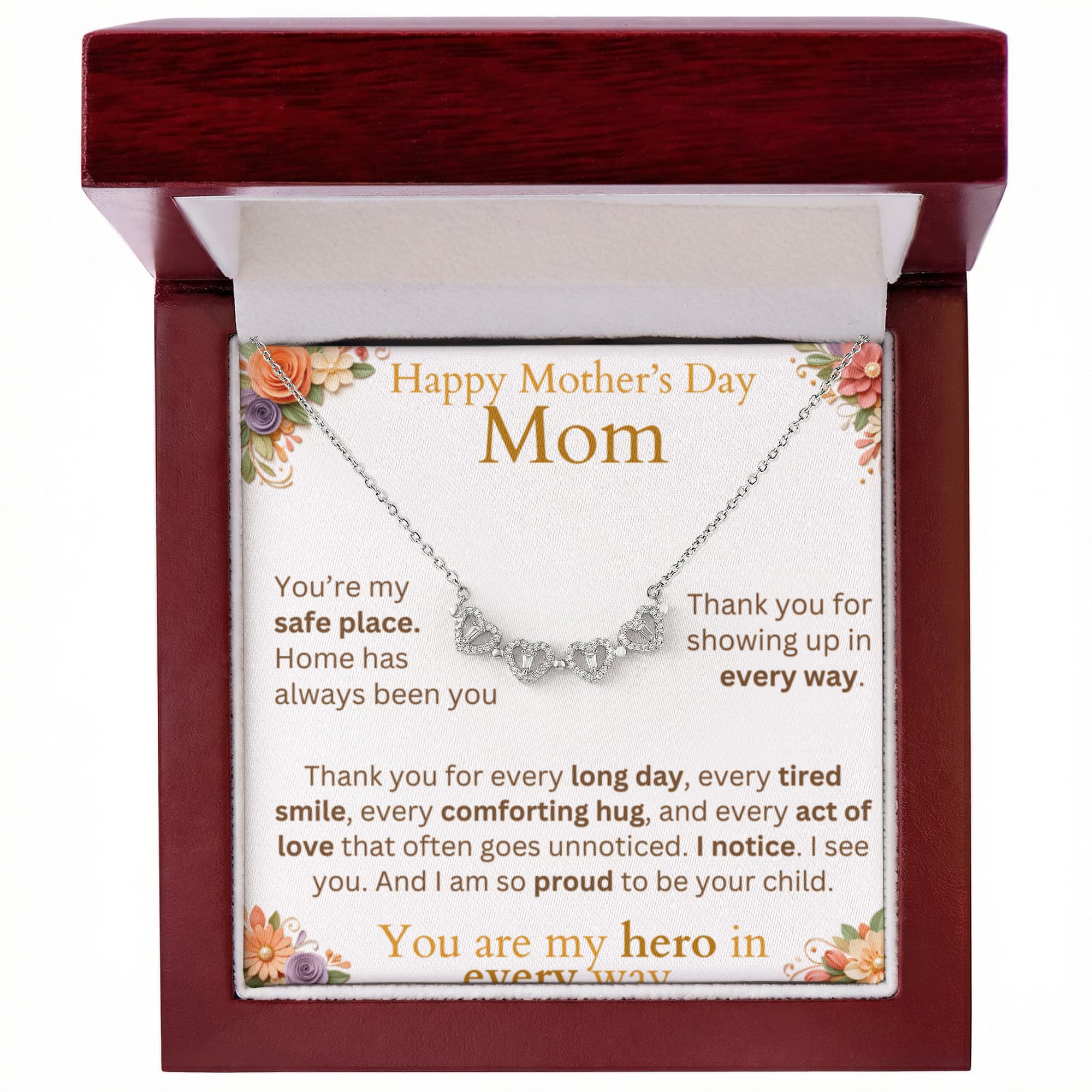 Mother's Day Jewelry and Message Card - Thank You Youre My Safe Place