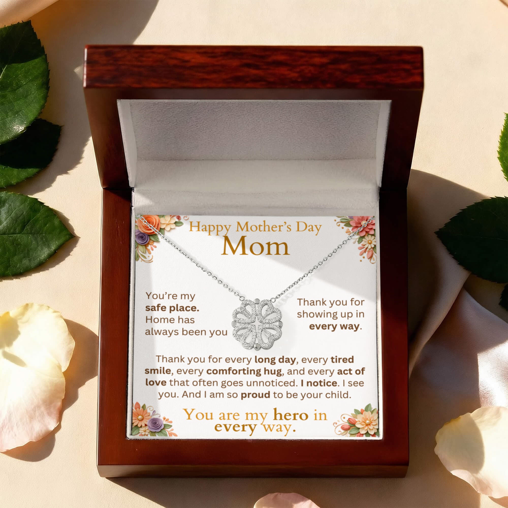 Mother's Day Jewelry and Message Card - Thank You Youre My Safe Place