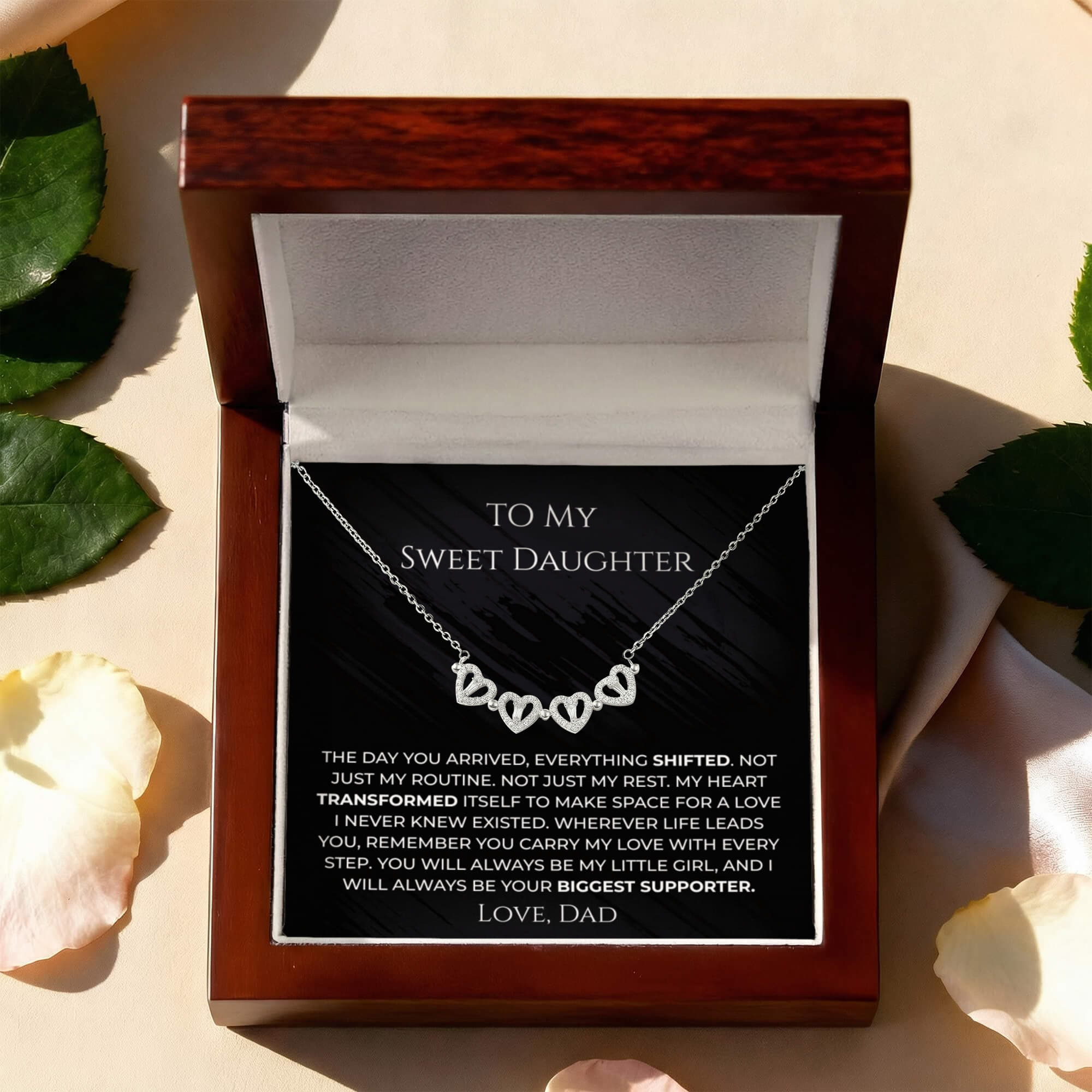 To My Daughter Magnetic Hearts Clover Necklace (from Dad)
