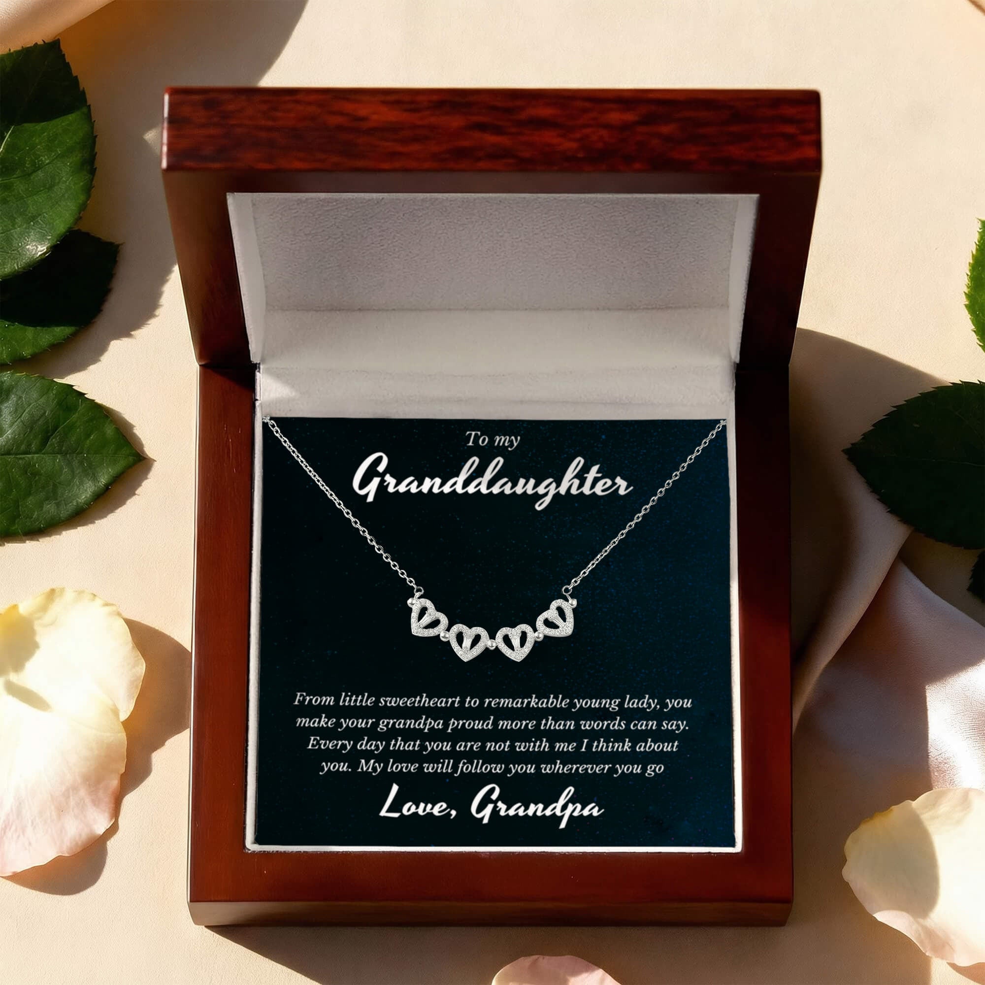 Grandpa To Granddaughter, Magnetic Hearts Necklace