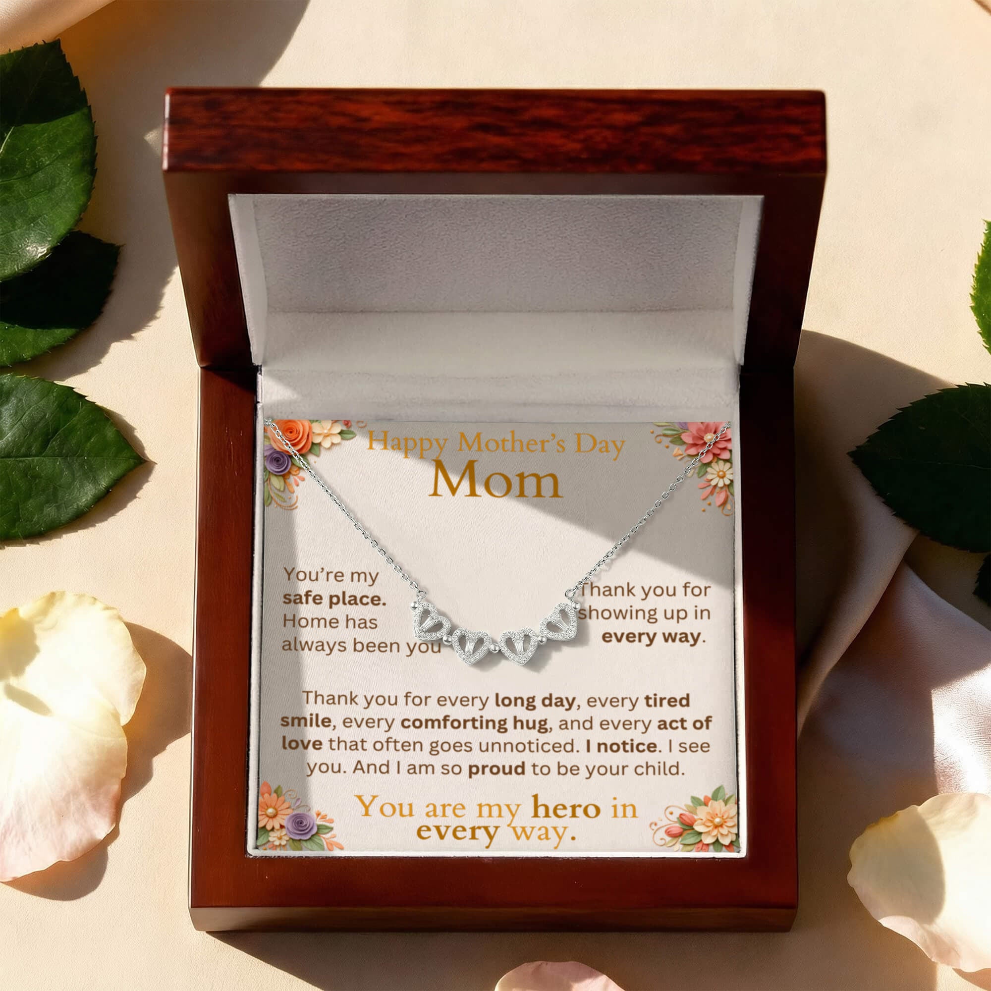 Mother's Day Jewelry and Message Card - Thank You Youre My Safe Place