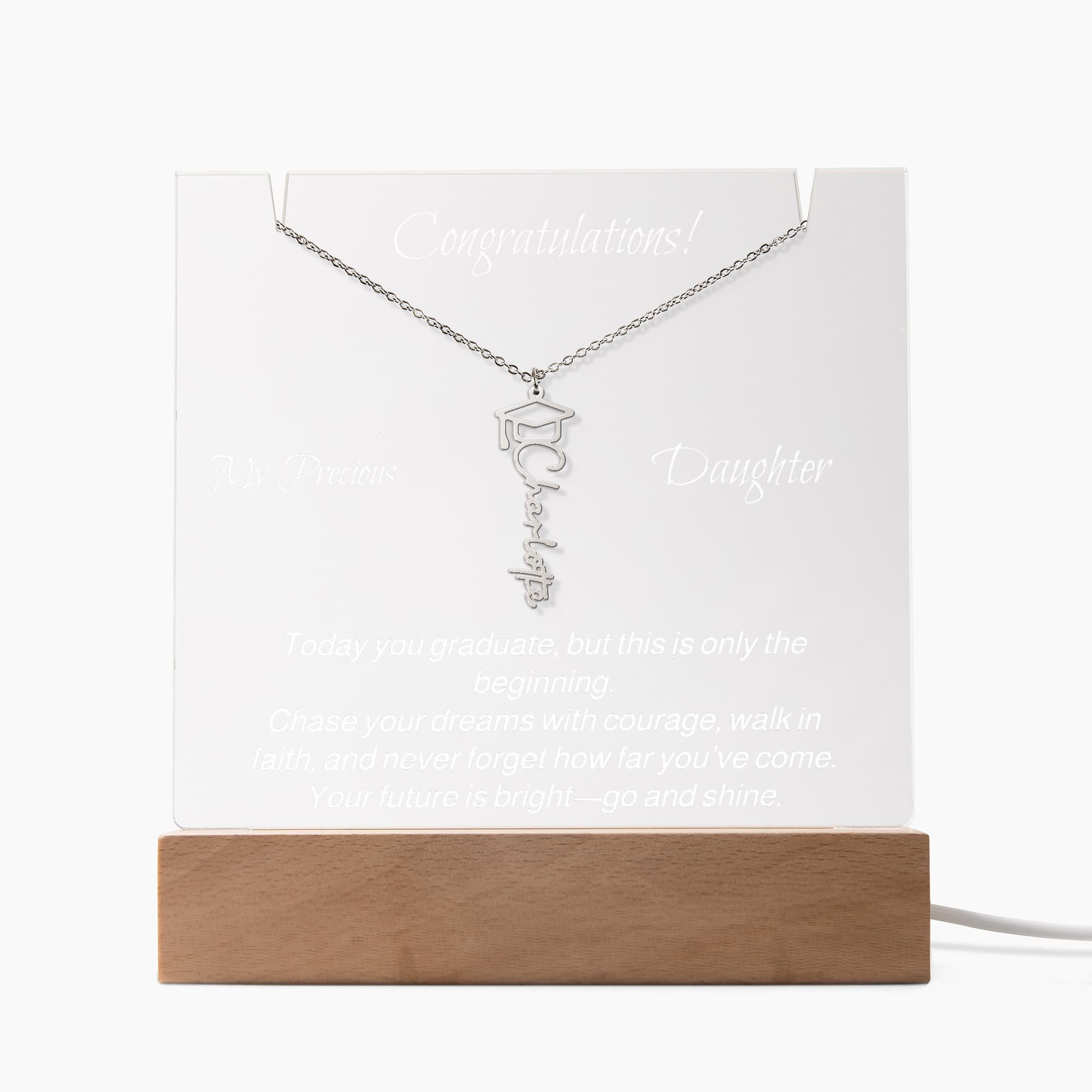 Congratulaton - Graduation Keepsake Acrylic with Graduation Cap Name Necklace