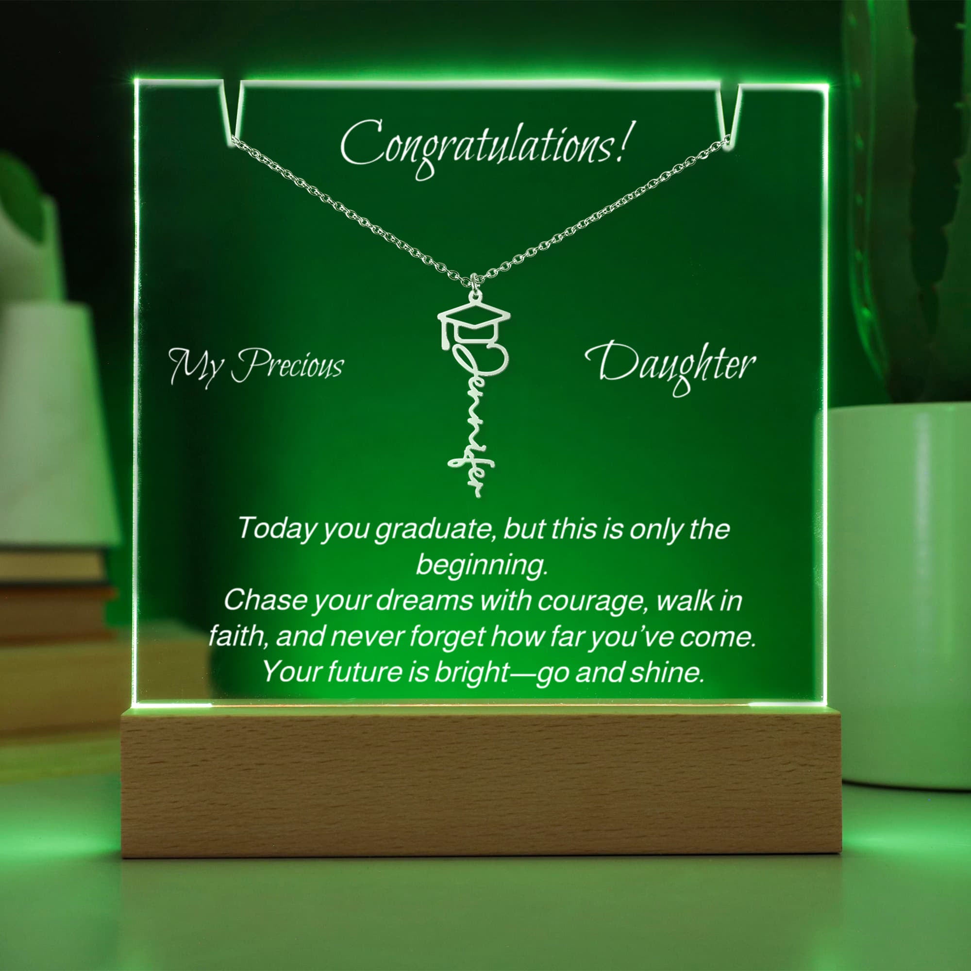 Congratulaton - Graduation Keepsake Acrylic with Graduation Cap Name Necklace