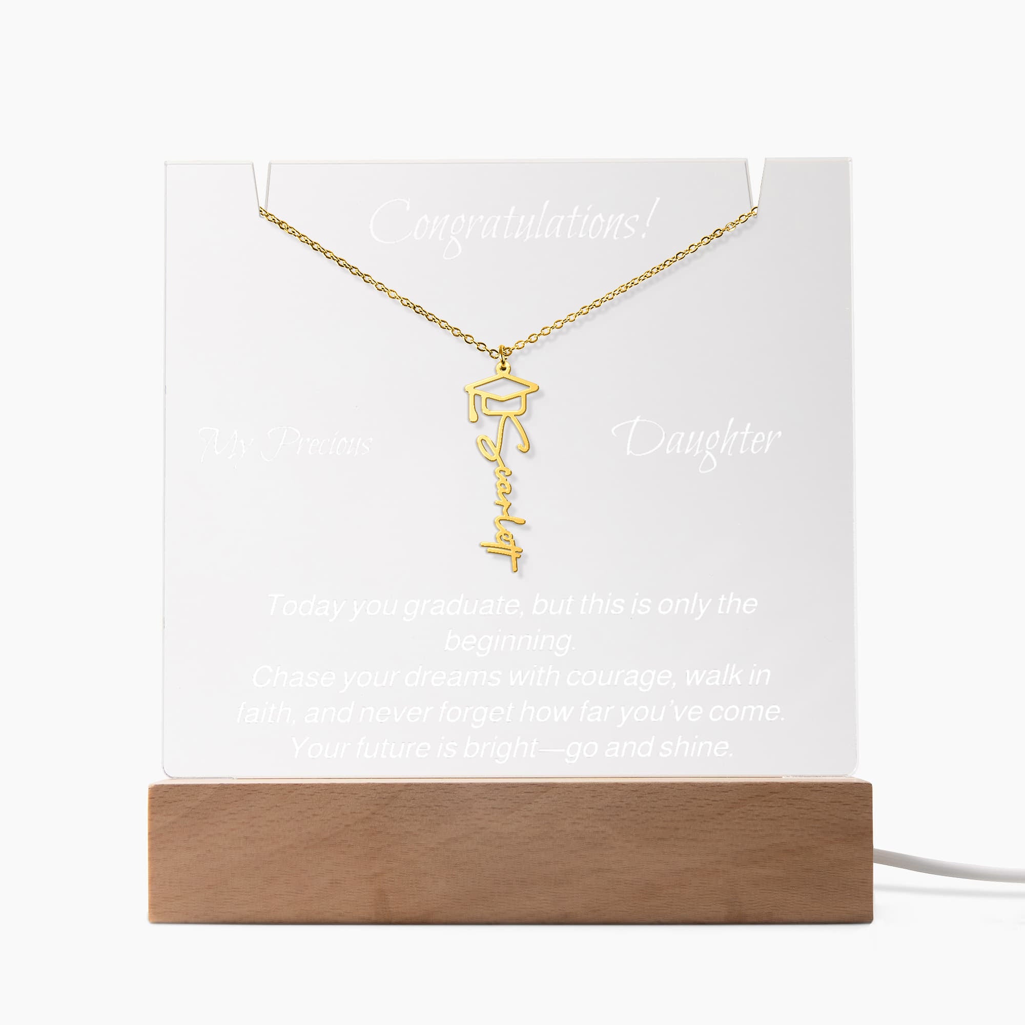 Congratulaton - Graduation Keepsake Acrylic with Graduation Cap Name Necklace