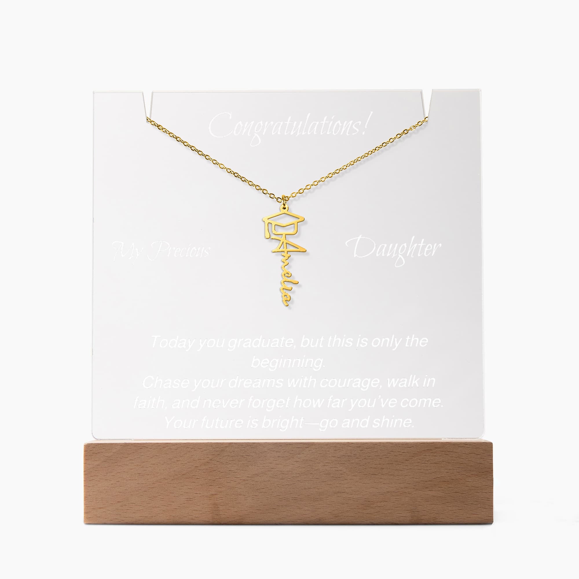 Congratulaton - Graduation Keepsake Acrylic with Graduation Cap Name Necklace