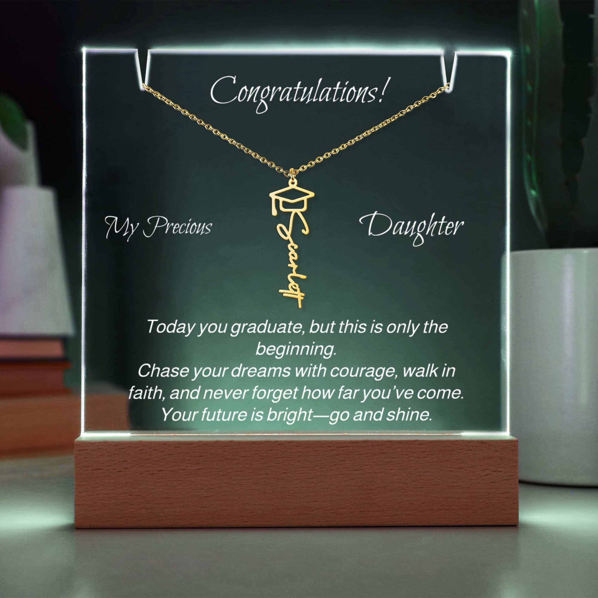 Congratulaton - Graduation Keepsake Acrylic with Graduation Cap Name Necklace