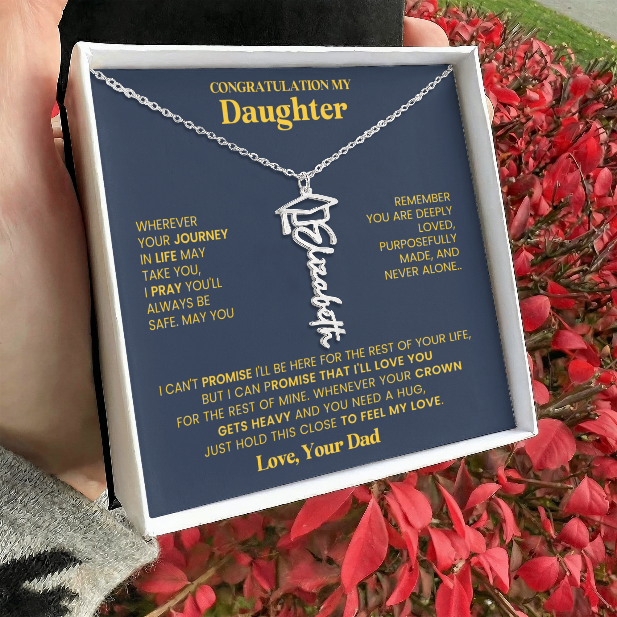 Dad To Daughter Graduation Cap Name Necklace