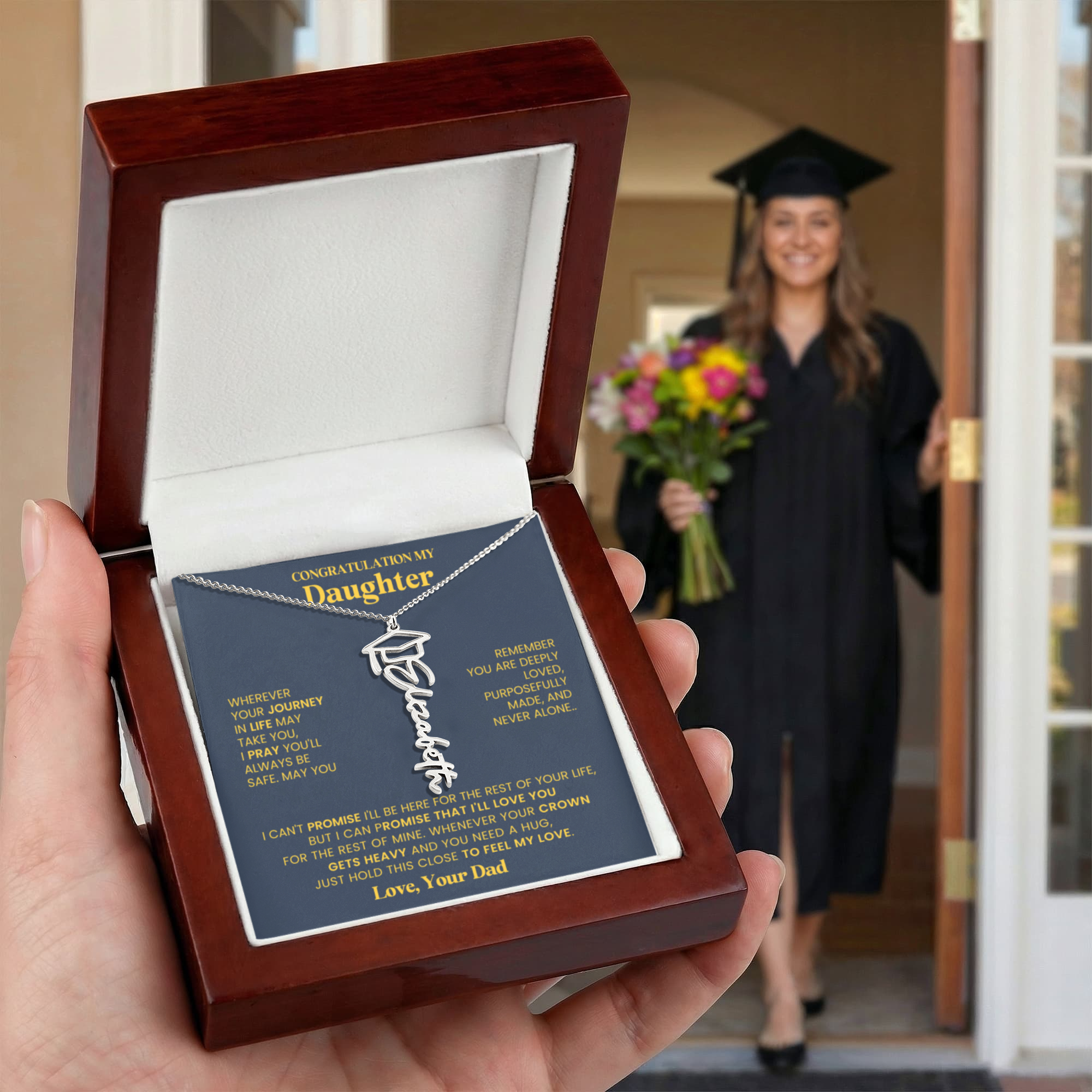 Dad To Daughter Graduation Cap Name Necklace