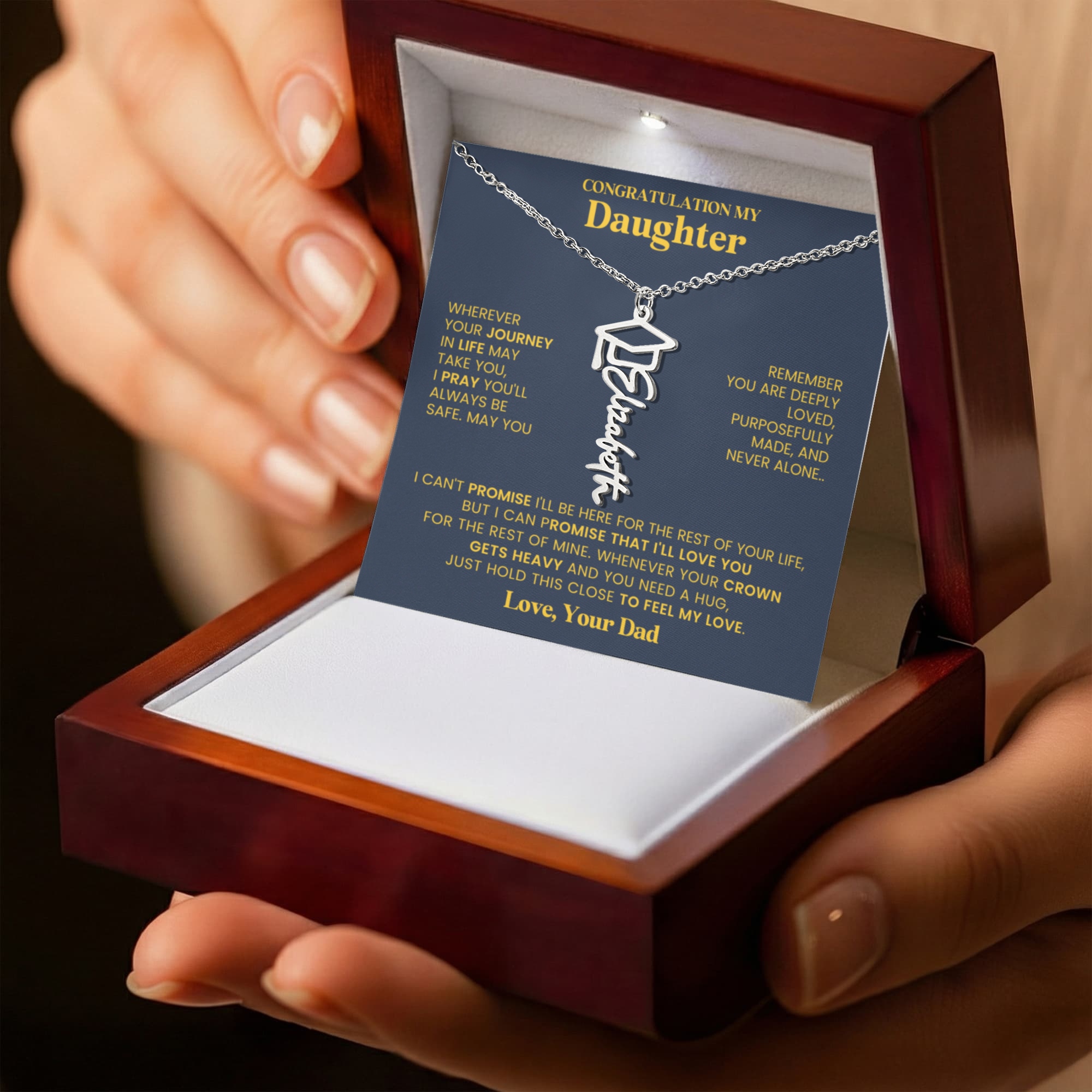 Dad To Daughter Graduation Cap Name Necklace