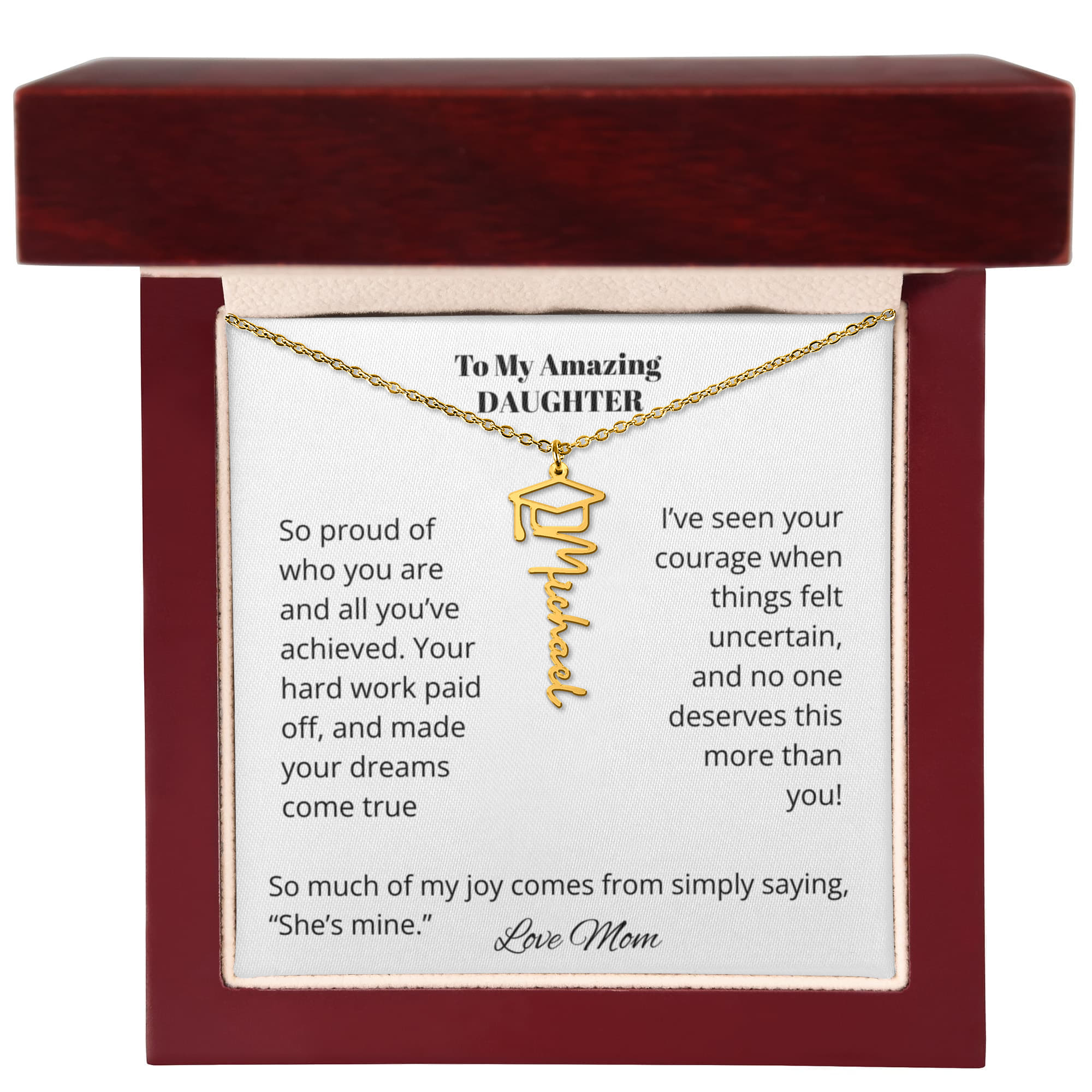 Mom To Daughter Graduation Gift - Cap Name Necklace