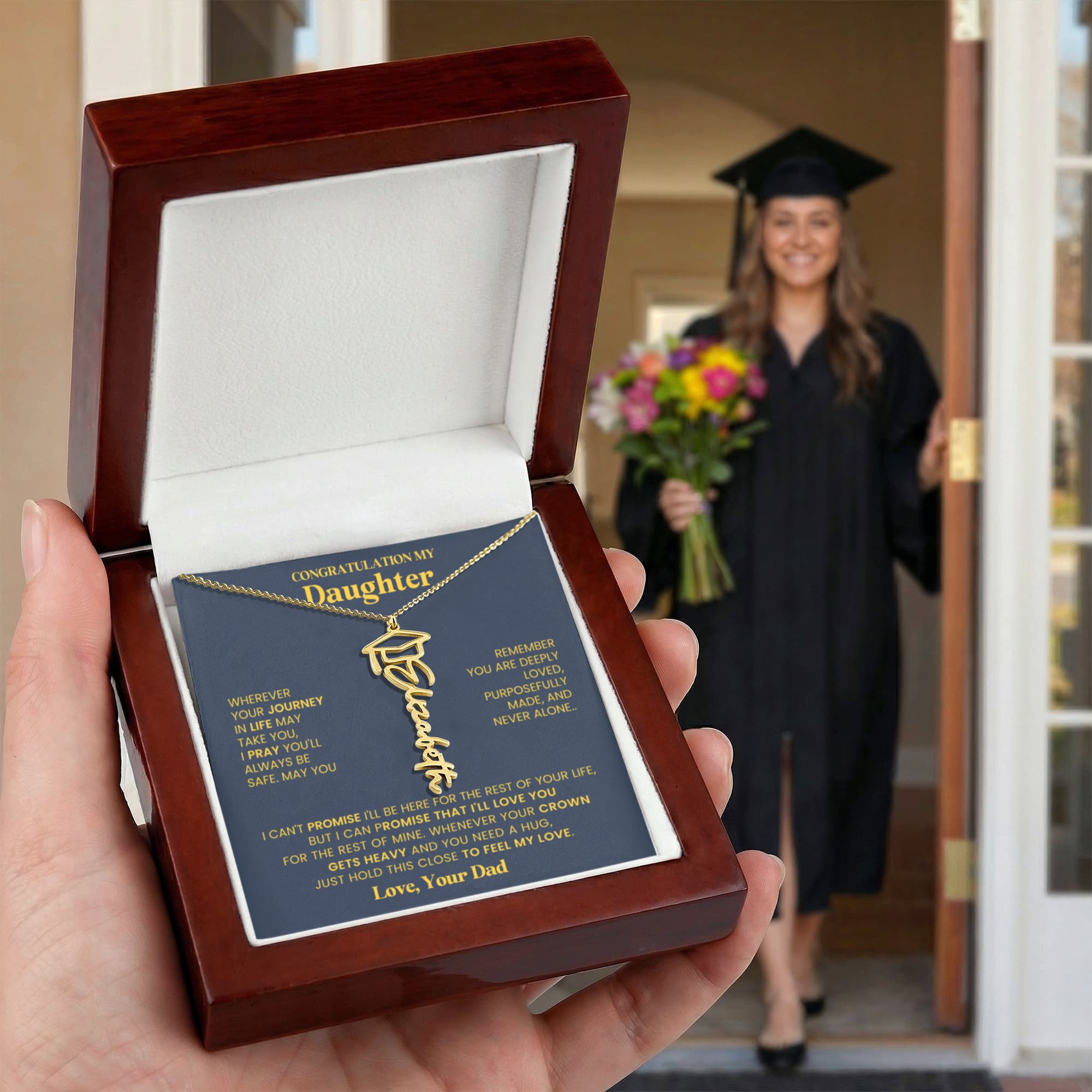 Dad To Daughter Graduation Cap Name Necklace