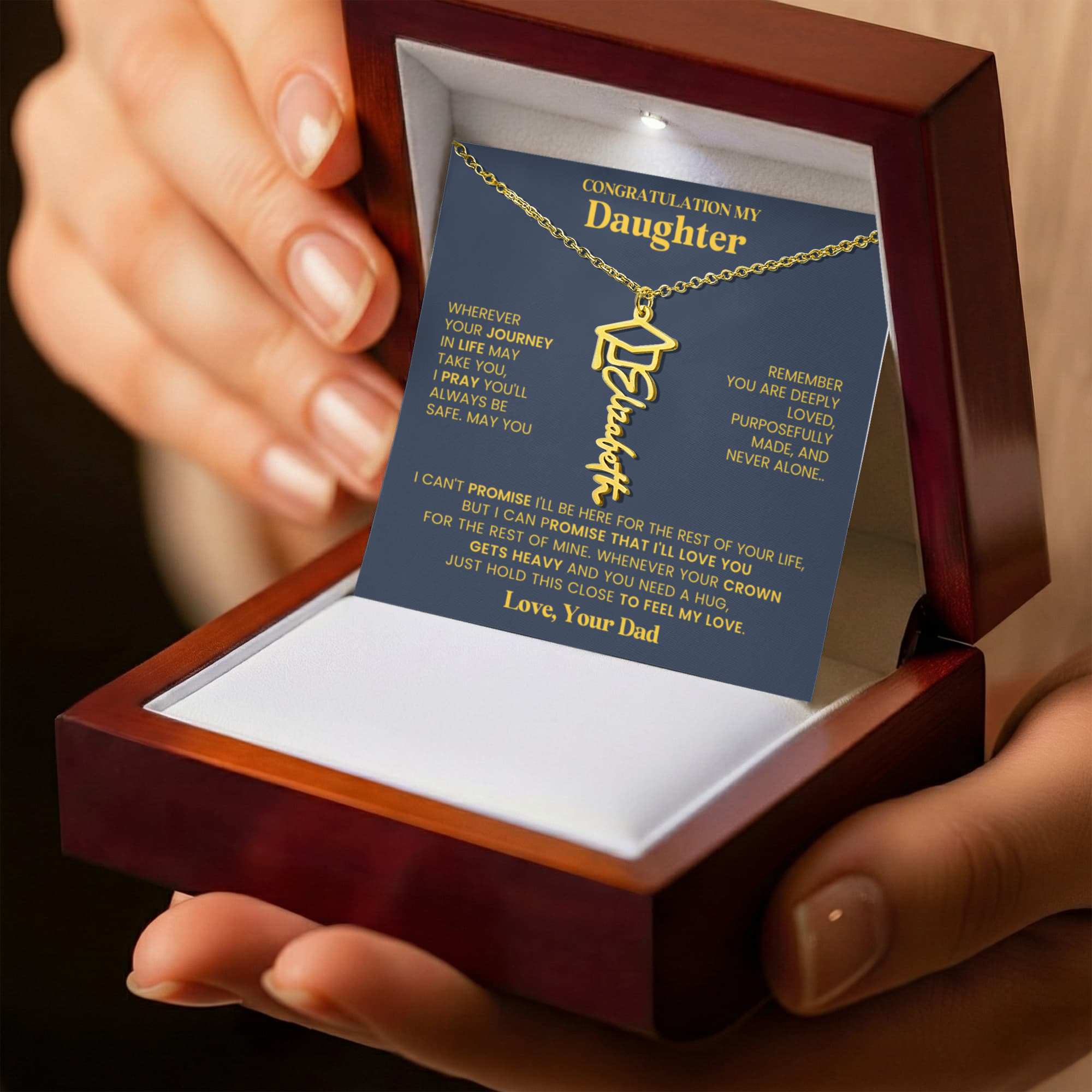 Dad To Daughter Graduation Cap Name Necklace