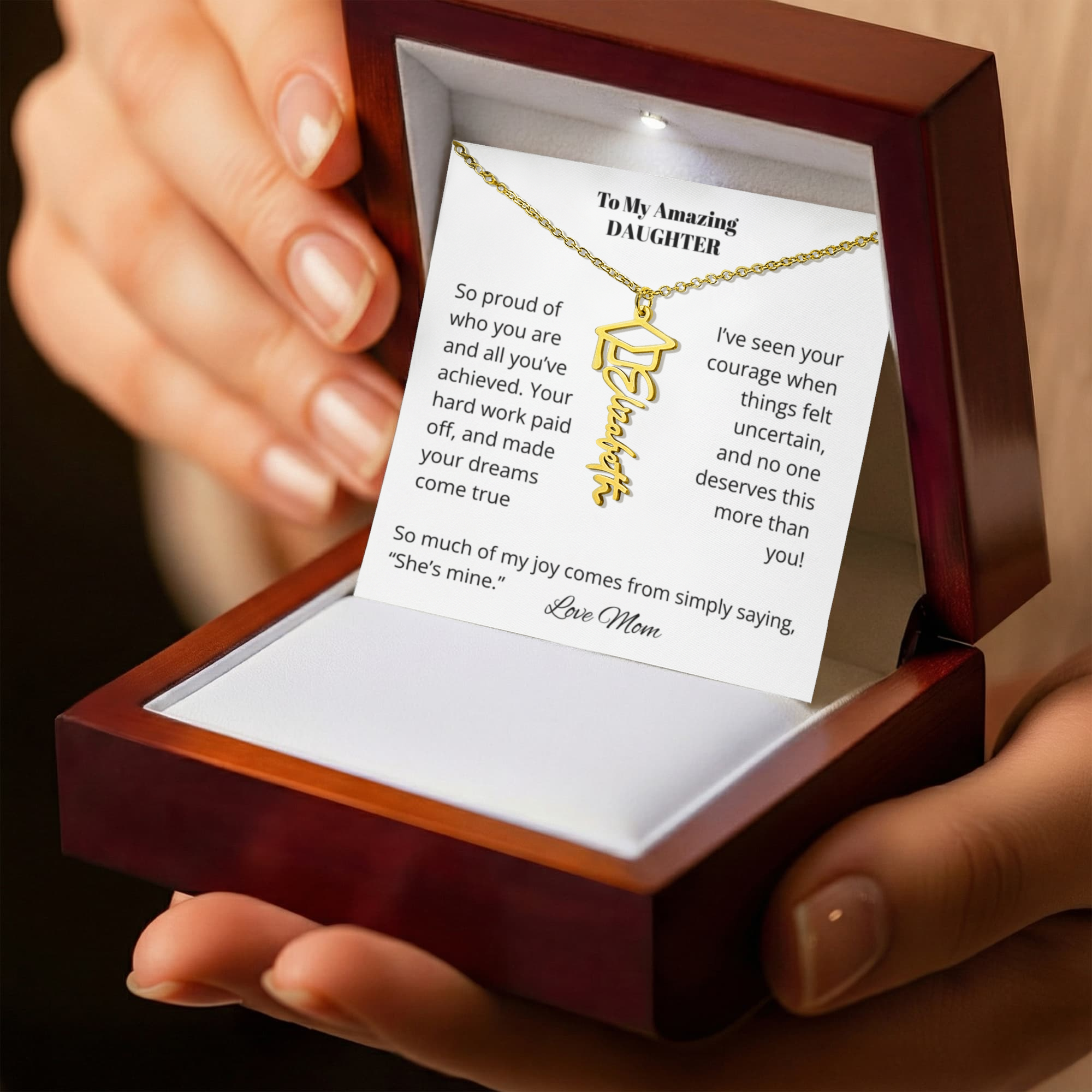 Mom To Daughter Graduation Gift - Cap Name Necklace